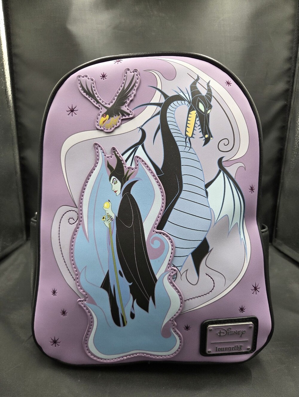 Loungefly Purple Maleficent & Dragon Mini Backpack with Blue Accents